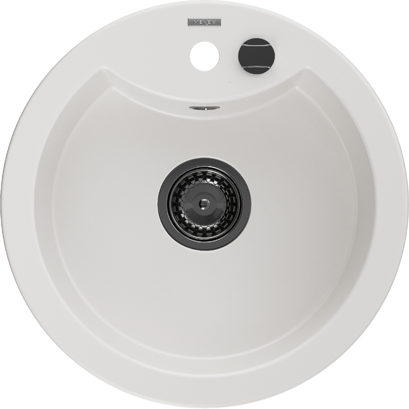Mexen Diego granite kitchen sink 1-bowl 488 x 480 mm, white, black siphon - 6512481000-20-B