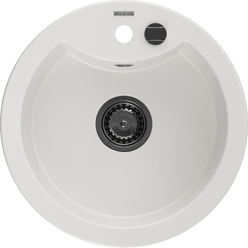 Mexen Diego granite sink 1-bowl 488 x 480 mm, white, black siphon - 6512481000-20-B