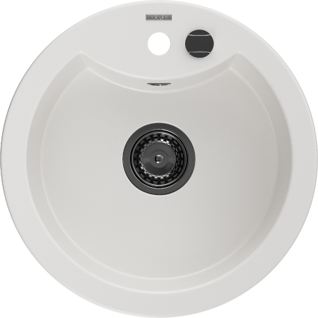 Mexen Diego granite kitchen sink 1-bowl 488 x 480 mm, white, black siphon - 6512481000-20-B