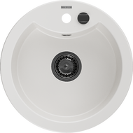 Mexen Diego granite kitchen sink 1-bowl 488 x 480 mm, white, black siphon - 6512481000-20-B
