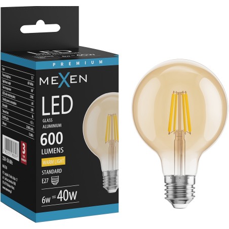 Mexen Vintis Filament LED Bulb E27, G80, 8W, Warm - 2700K, 750 lm, amber - L155-E27-0827-50