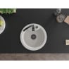 Mexen Diego granite sink single-bowl 488 x 480 mm, white, black siphon - 6512481000-20-B