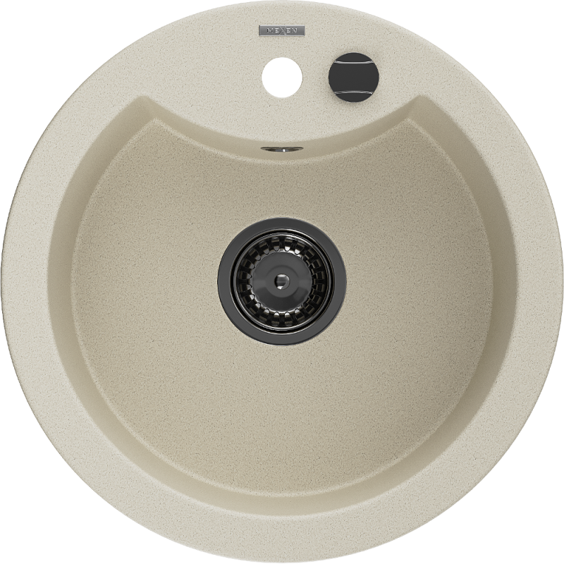 Mexen Diego granite kitchen sink 1-bowl 488 x 480 mm, beige, black siphon - 6512481000-69-B