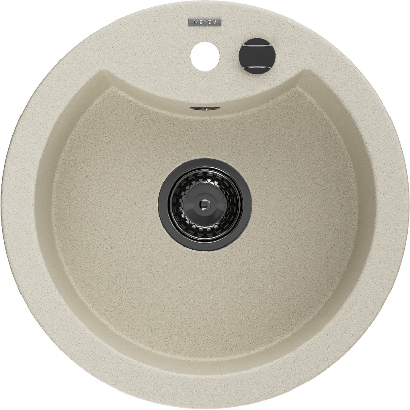 Mexen Diego granite sink 1-bowl 488 x 480 mm, beige, black siphon - 6512481000-69-B