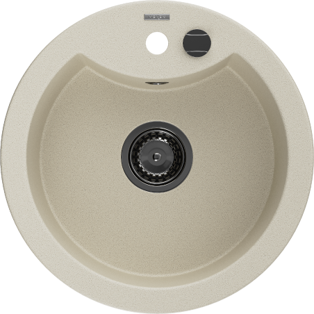 Mexen Diego granite kitchen sink 1-bowl 488 x 480 mm, beige, black siphon - 6512481000-69-B
