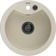 Mexen Diego granite kitchen sink 1-bowl 488 x 480 mm, beige, black siphon - 6512481000-69-B