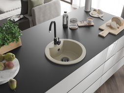 Mexen Diego 1-compartment granite sink 488 x 480 mm, Beige, siphon Black - 6512481000-69-B