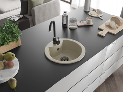 Mexen Diego granite sink 1-bowl 488 x 480 mm, beige, black siphon - 6512481000-69-B