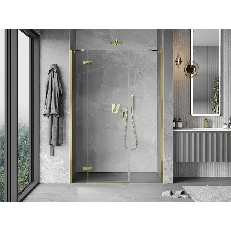Mexen Mist-H left swinging shower door 160 cm, transparent, gold - 8A5-160-001-50-00-L