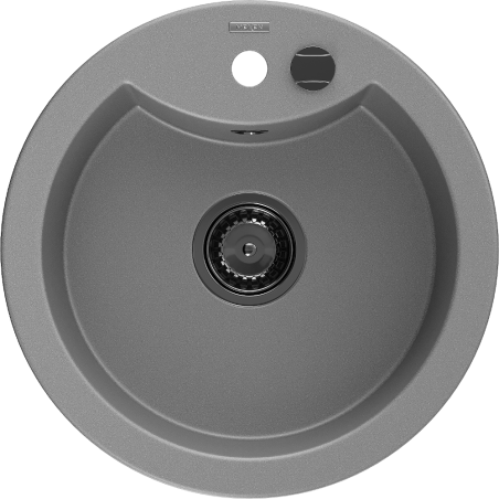 Mexen Diego 1-basin granite sink 488 x 480 mm, grey, black siphon - 6512481000-71-B
