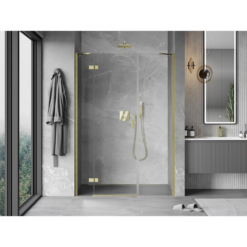 Mexen Mist-H left-hand hinged shower door 125 cm, transparent, brushed gold - 8A5-125-001-55-00-L