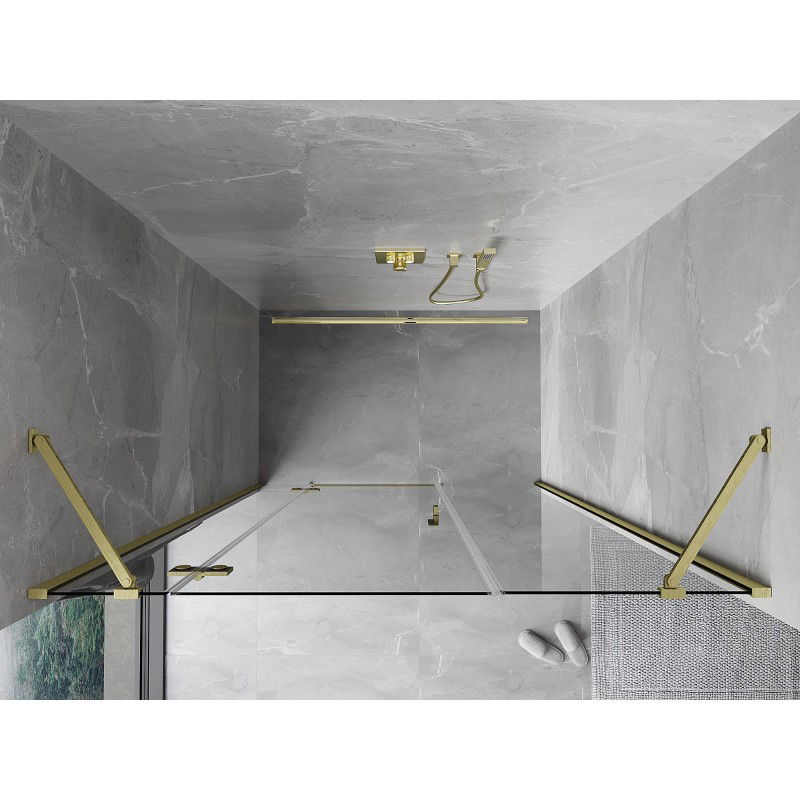 Mexen Mist-H left hinged shower door 130 cm, transparent, brushed gold - 8A5-130-001-55-00-L