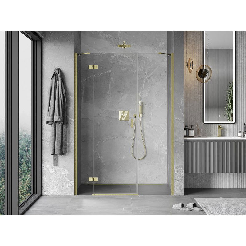 Mexen Mist-H left hinged shower door 155 cm, transparent, brushed gold - 8A5-155-001-55-00-L