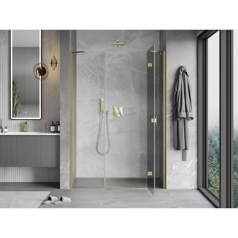 Mexen Mist-H 135 cm Right Hinged Shower Door, Transparent, Brushed Gold - 8A5-135-001-55-00-P