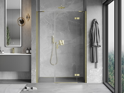 Mexen Mist-H right hinged shower door 145 cm, transparent, brushed gold - 8A5-145-001-55-00-P