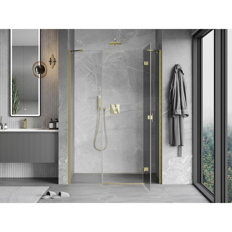 Mexen Mist-H right hinged shower door 145 cm, transparent, brushed gold - 8A5-145-001-55-00-P