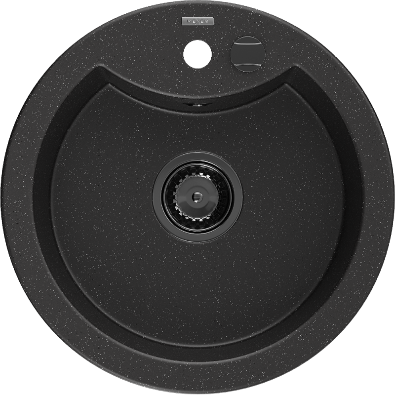 Mexen Diego granite sink 1-bowl 488 x 480 mm, black/silver metallic, black siphon - 6512481000-73-B