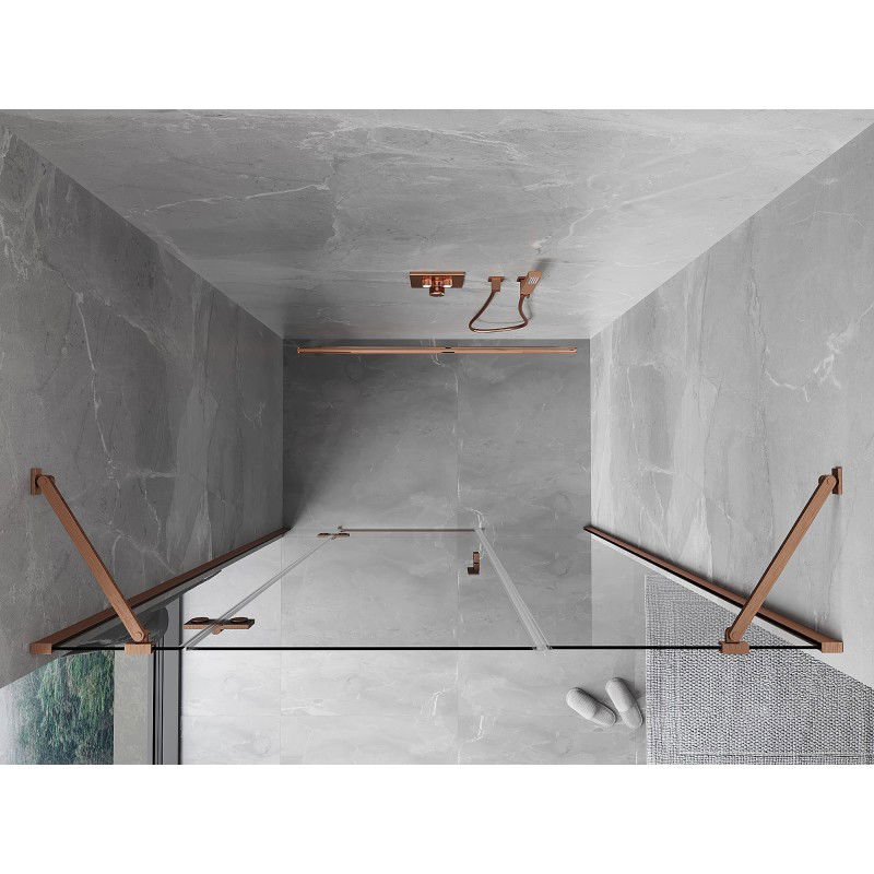 Mexen Mist-H 135 cm Left-Handed Shower Door, Transparent, Brushed Copper - 8A5-135-001-65-00-L