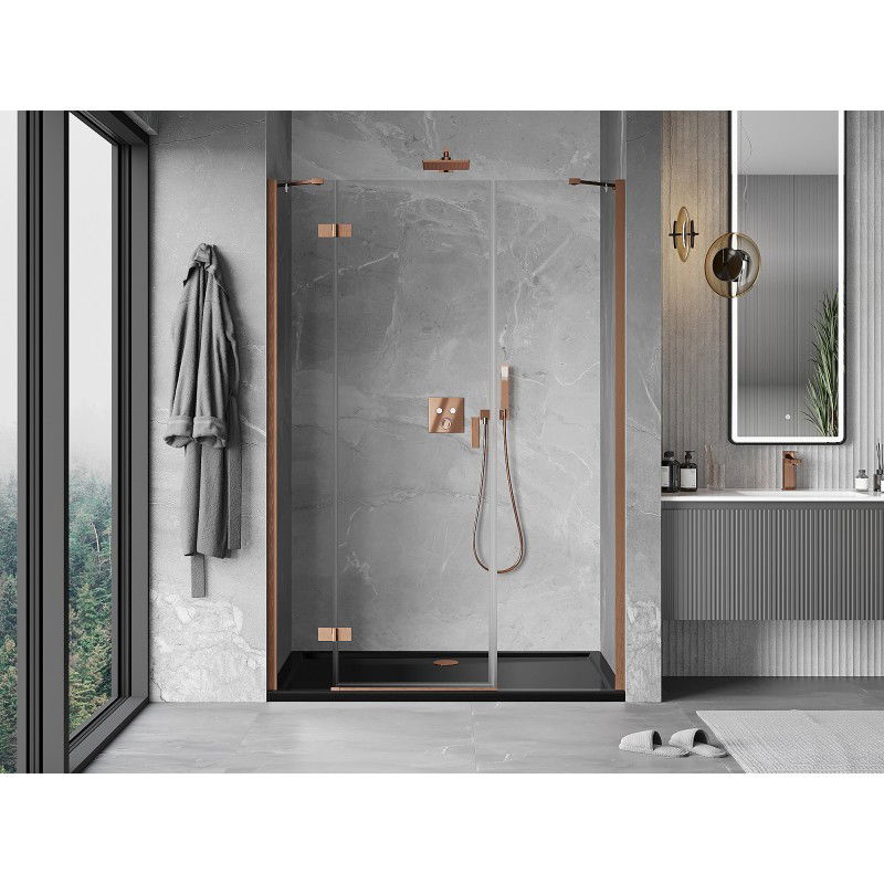 Mexen Mist-H 135 cm Left-Handed Shower Door, Transparent, Brushed Copper - 8A5-135-001-65-00-L