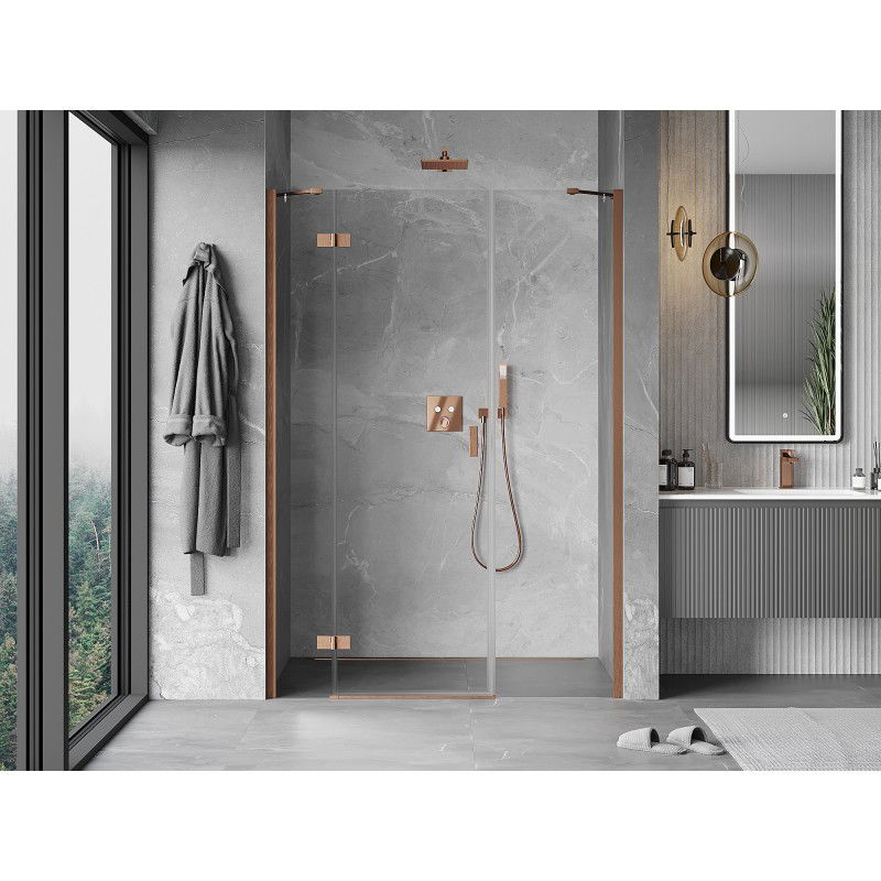 Mexen Mist-H left hinged shower door 145 cm, transparent, brushed copper - 8A5-145-001-65-00-L