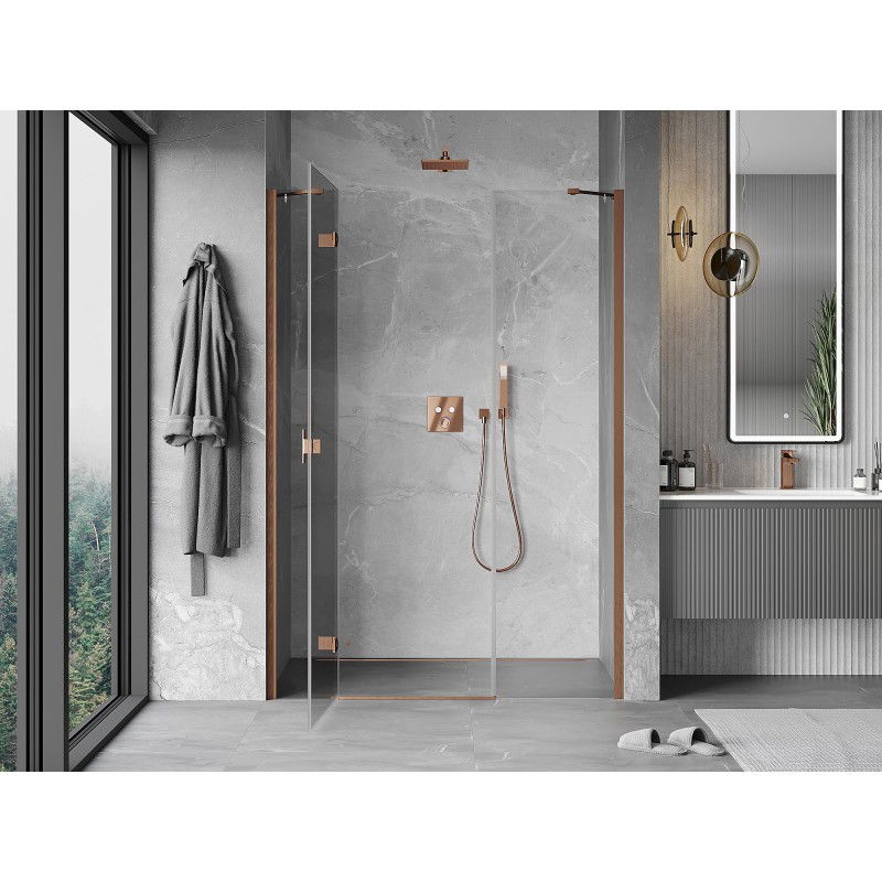 Mexen Mist-H left hinged shower door 145 cm, transparent, brushed copper - 8A5-145-001-65-00-L