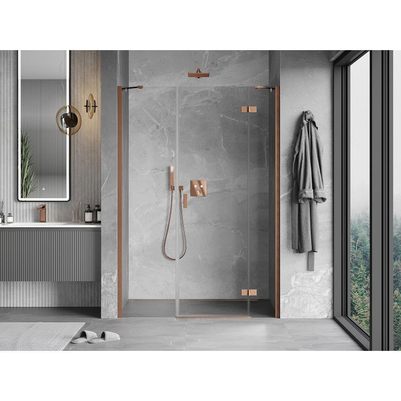 Mexen Mist-H right-hinged shower door 135 cm, transparent, brushed copper - 8A5-135-001-65-00-P