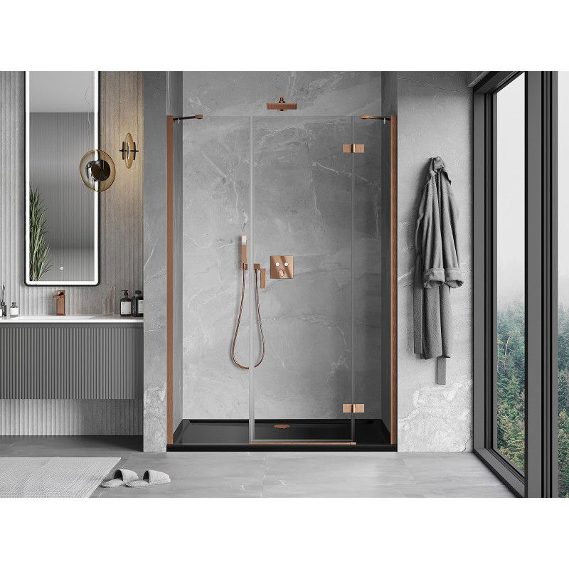 Mexen Mist-H right-hinged shower door 135 cm, transparent, brushed copper - 8A5-135-001-65-00-P