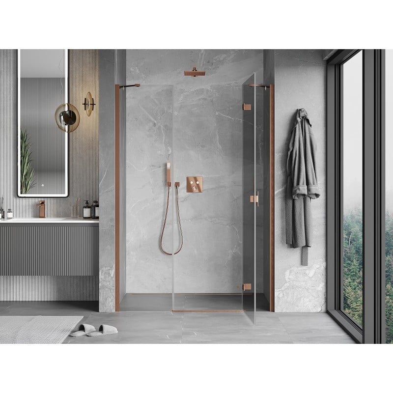 Mexen Mist-H right hinged shower door 140 cm, transparent, brushed copper - 8A5-140-001-65-00-P