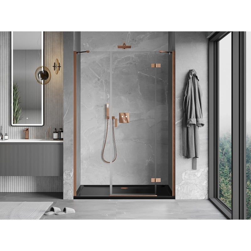 Mexen Mist-H shower door right-hinged 145 cm, transparent, brushed copper - 8A5-145-001-65-00-P