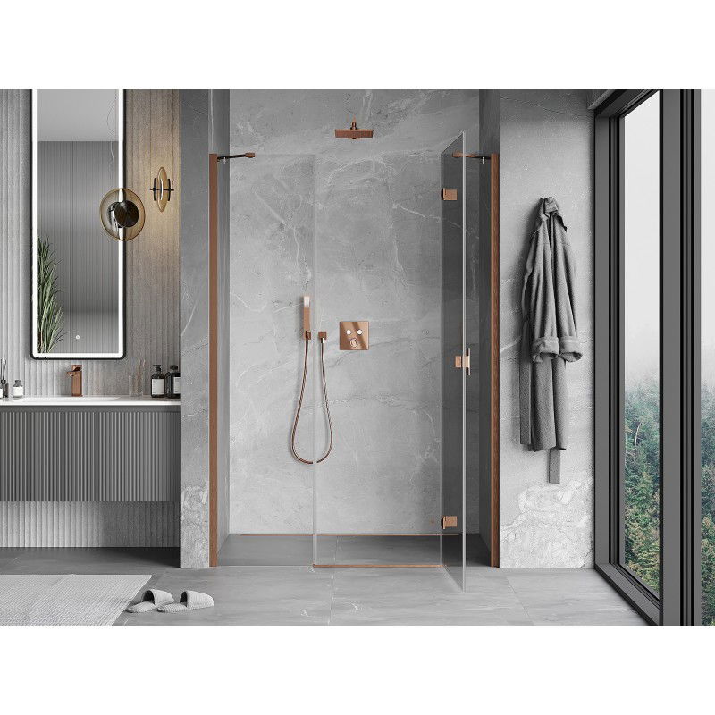 Mexen Mist-H shower door right-hinged 145 cm, transparent, brushed copper - 8A5-145-001-65-00-P