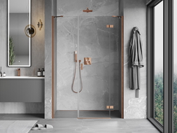 Mexen Mist-H Right-Swing Shower Door 150 cm, Transparent, Brushed Copper - 8A5-150-001-65-00-P