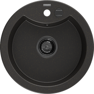 Mexen Diego single-bowl granite sink 488 x 480 mm, black/gold metallic, black siphon - 6512481000-75-B