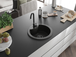 Mexen Diego 1-compartment granite sink 488 x 480 mm, Black/Gold metallic, siphon Black - 6512481000-75-B