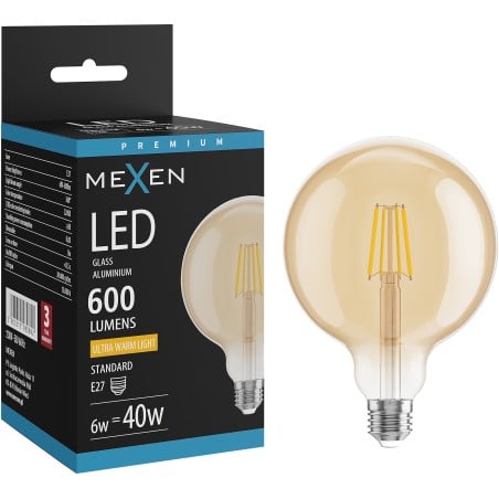 Mexen Vintis LED filament bulb E27, G125, 6W, Warm - 2200K, 600 lm, amber - L158-E27-0622-50
