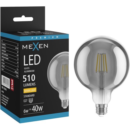 Mexen Vintis LED Filament Bulb E27, G125, 6W, Warm - 2700K, 510 lm, smoke - L158-E27-0627-70