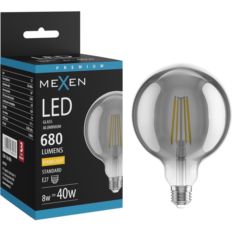 Mexen Vintis Filament LED Bulb E27, G125, 8W, Warm - 2700K, 680 lm, smoke - L158-E27-0827-70