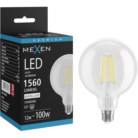 Mexen Vintis LED Filament Bulb E27, G125, 12W, Neutral - 4000K, 1560 lm, clear - L158-E27-1240-00