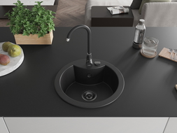 Mexen Diego 1-compartment granite sink 488 x 480 mm, Black, siphon Black - 6512481000-77-B