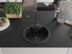 Mexen Diego granite sink 1-bowl 488 x 480 mm, black, black siphon - 6512481000-77-B