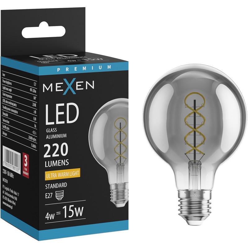 Mexen Vintis LED Filament Spiral Bulb E27, G80, 4W, Warm - 2200K, 220 lm, smoke - L165-E27-0422-70