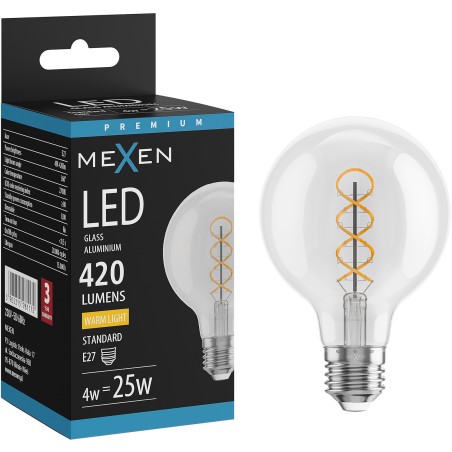 Mexen Vintis LED Filament Spiral Bulb E27, G80, 4W, Warm - 2700K, 420 lm, Clear - L165-E27-0427-00