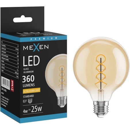 Mexen Vintis LED Filament Spiral Bulb E27, G95, 4W, Warm - 2200K, 360 lm, Amber - L167-E27-0422-50