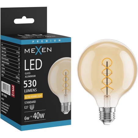 Mexen Vintis LED Filament Spiral Bulb E27, G95, 6W, Warm - 2200K, 530 lm, amber - L167-E27-0622-50