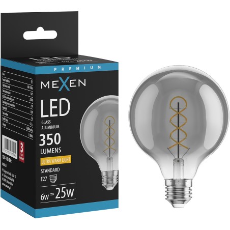 Mexen Vintis Filament Spiral LED Bulb E27, G95, 6W, Warm - 2200K, 350 lm, smoke - L167-E27-0622-70