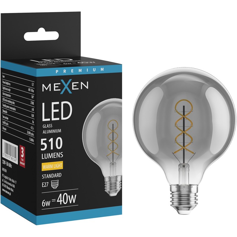 Mexen Vintis Filament Spiral LED Bulb E27, G95, 6W, Warm - 2700K, 510 lm, smoke - L167-E27-0627-70