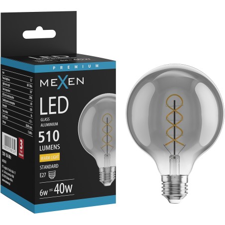 Mexen Vintis Filament Spiral LED Bulb E27, G95, 6W, Warm - 2700K, 510 lm, smoke - L167-E27-0627-70
