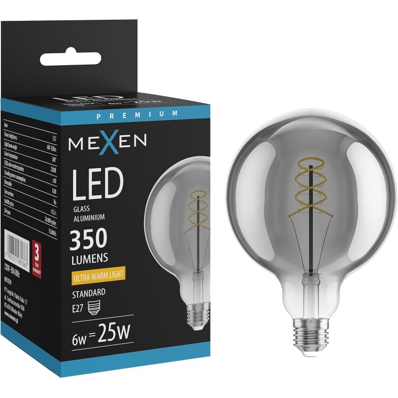 Mexen Vintis Filament Spiral LED Bulb E27, G125, 6W, Warm - 2200K, 350 lm, Smoke - L168-E27-0622-70