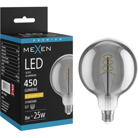 Mexen Vintis LED Filament Spiral Bulb E27, G125, 8W, Warm - 2200K, 450 lm, smoke - L168-E27-0822-70