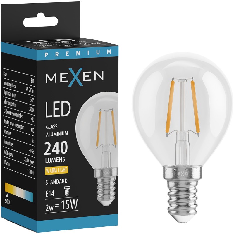 Mexen Vintis LED Filament Bulb E14, G45, 2W, Warm - 2700K, 240 lm, clear - L156-E14-0227-00