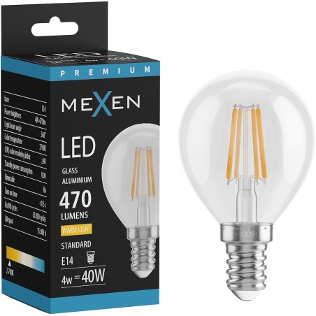 Mexen Vintis LED Filament Bulb E14, G45, 4W, Warm - 2700K, 470 lm, clear - L156-E14-0427-00